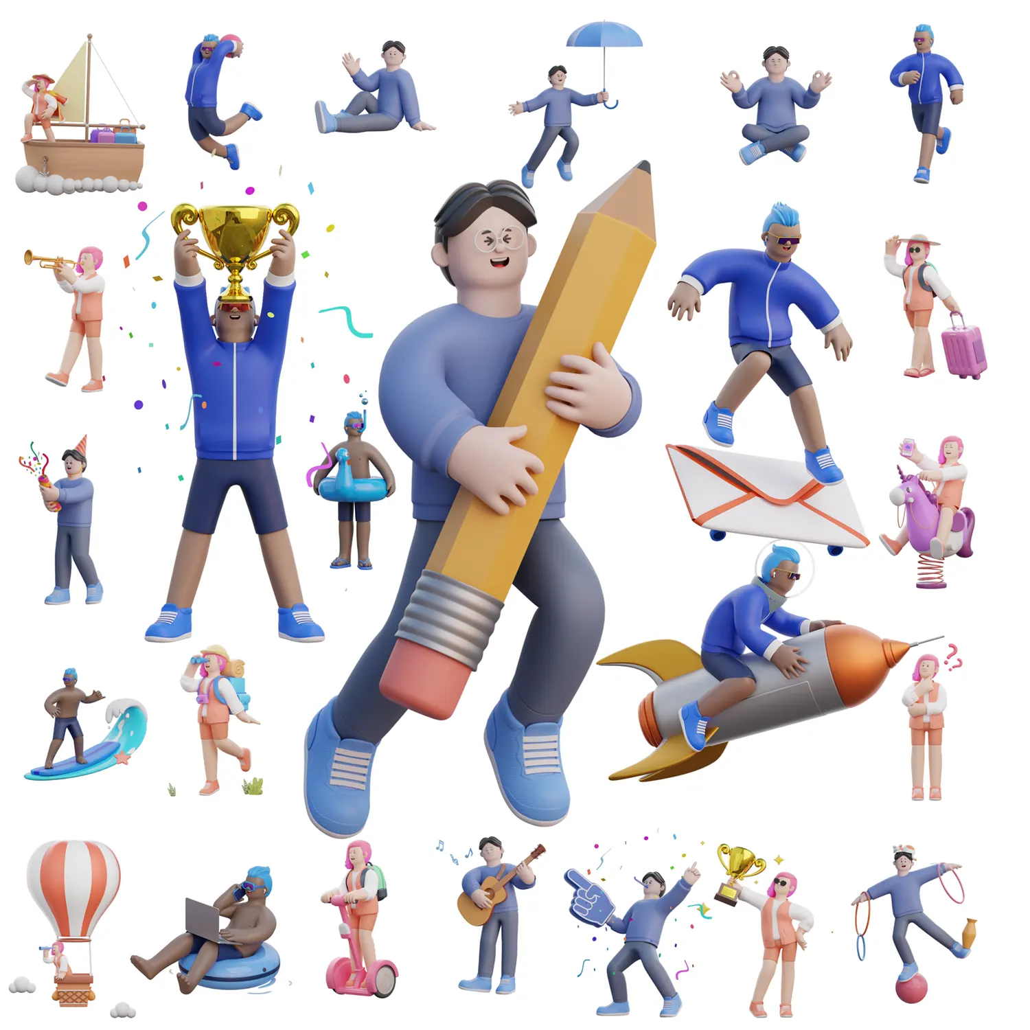  25个现代风格卡通3D人物模型适配动画短片、移动端APP和互动课件开发aisha-3d-character