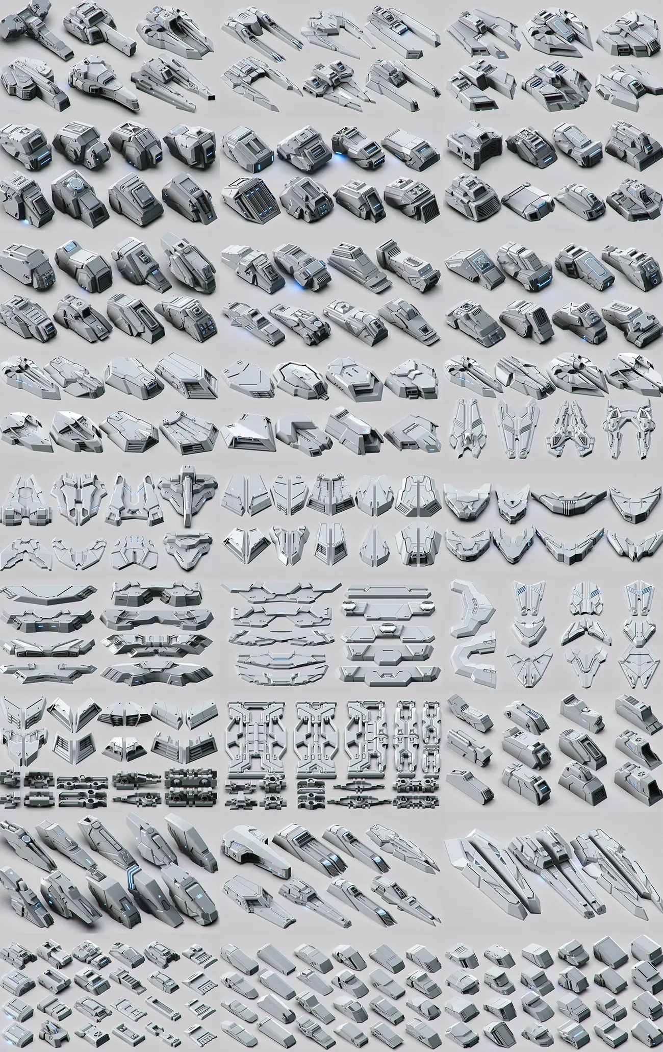 通用SCI-FI星际飞船组装元件包，支持多平台的350款硬表面3D高细节机械模型下载Artstation - SPACESHIP Hard Surface KITBASH 350 DETAILS