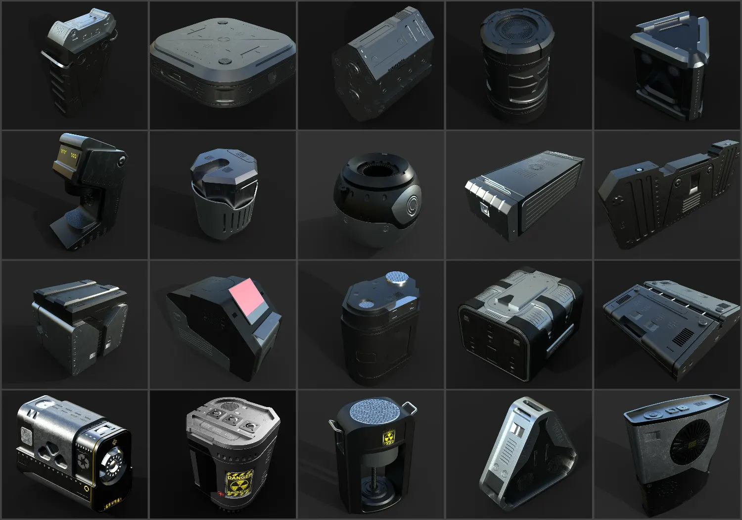 未来科技风格kitbash箱体机械模块合集，兼容主流三维软件和虚幻引擎的精品资源Artstation - Mega Pack kitbash SCI-FI BOX 20 DETILS hardsurf