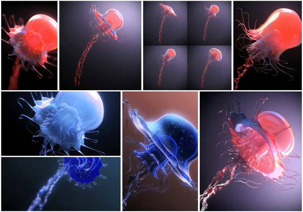 支持虚拟现实和游戏开发的高品质水母动画模型｜附自定义光效透明层次与全动画控制器jellyfish 3d model