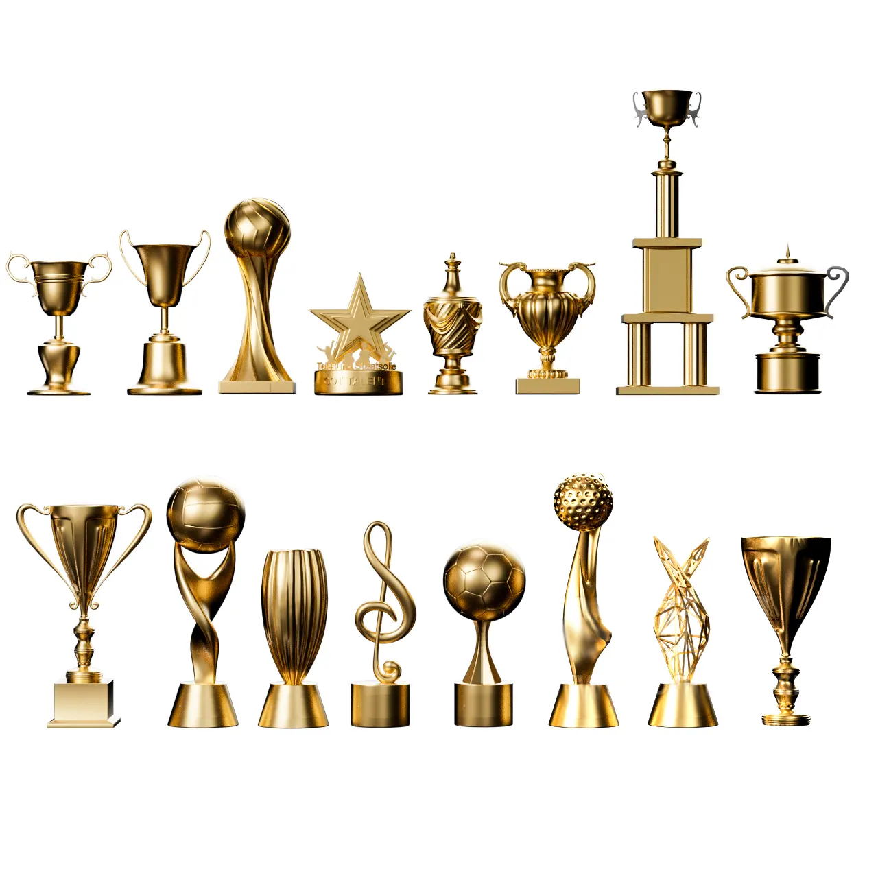 16个体育音乐艺术大奖赛奖杯3D模型下载Golden trophy honor 3D model