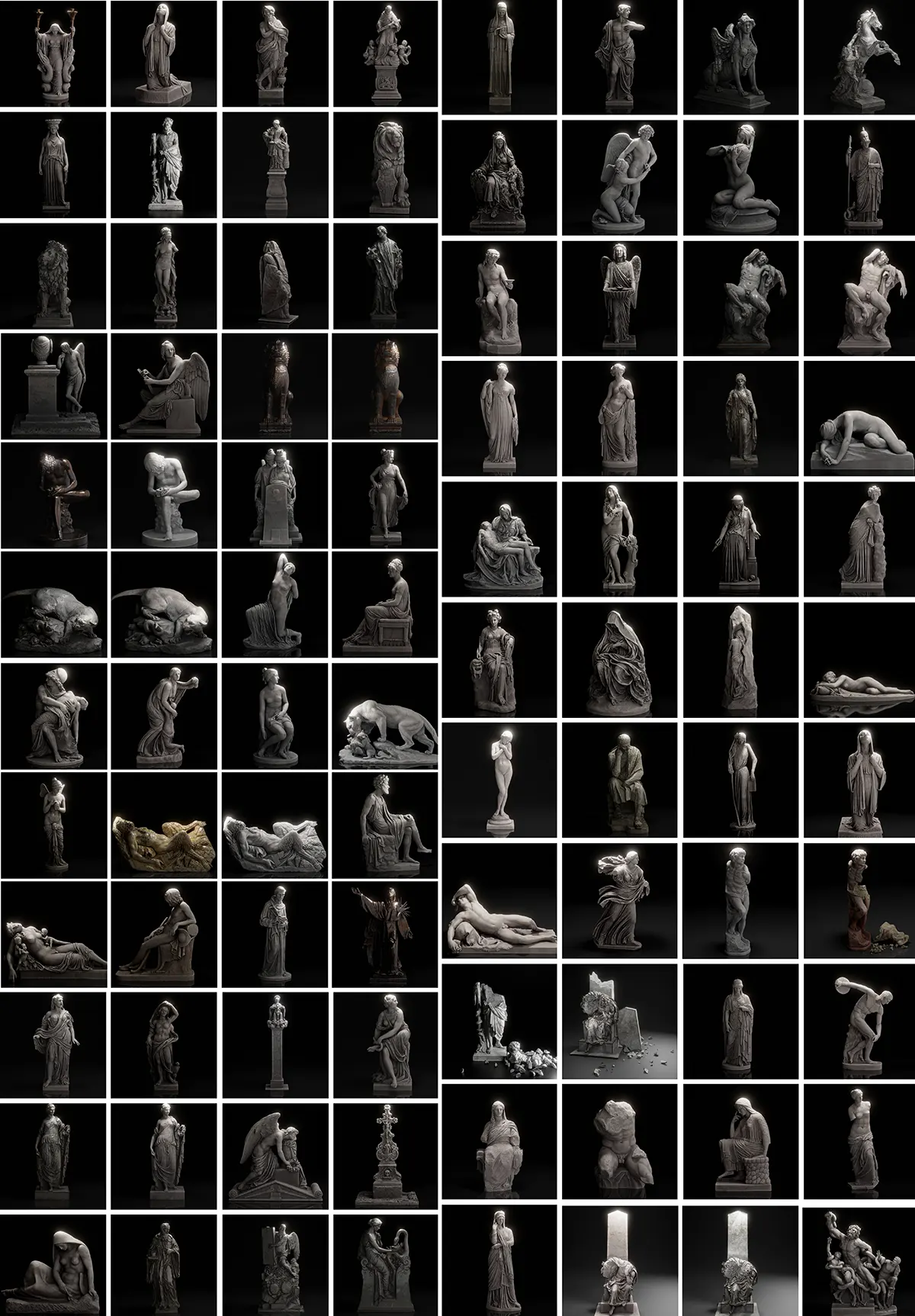 95组专为游戏与影视制作设计的罗马风格环境场景道具3D模型包含众多圣像与神话角色100+ Scaned Famous Statues in Rome 3D Models Pack