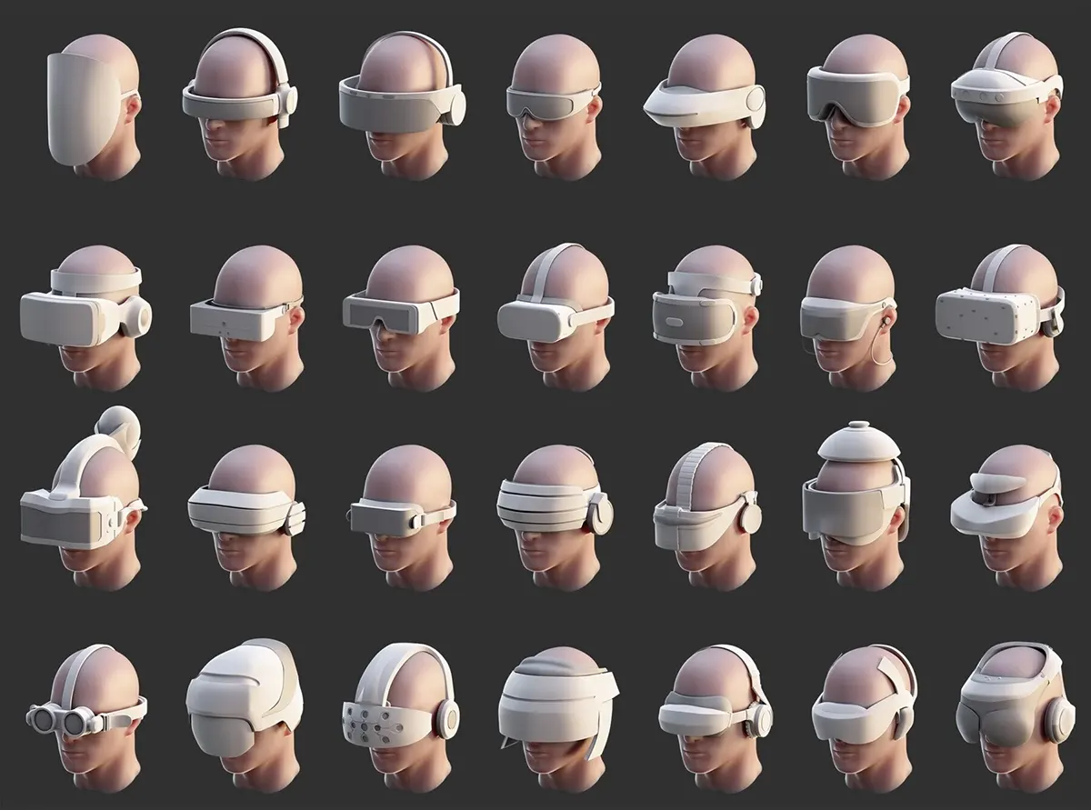 面向元宇宙与AR/VR开发者的头显设备3D模型资源-含未来主义风格全系列三维模型包VR Glasses and HeadSet - Base Mesh vol.11