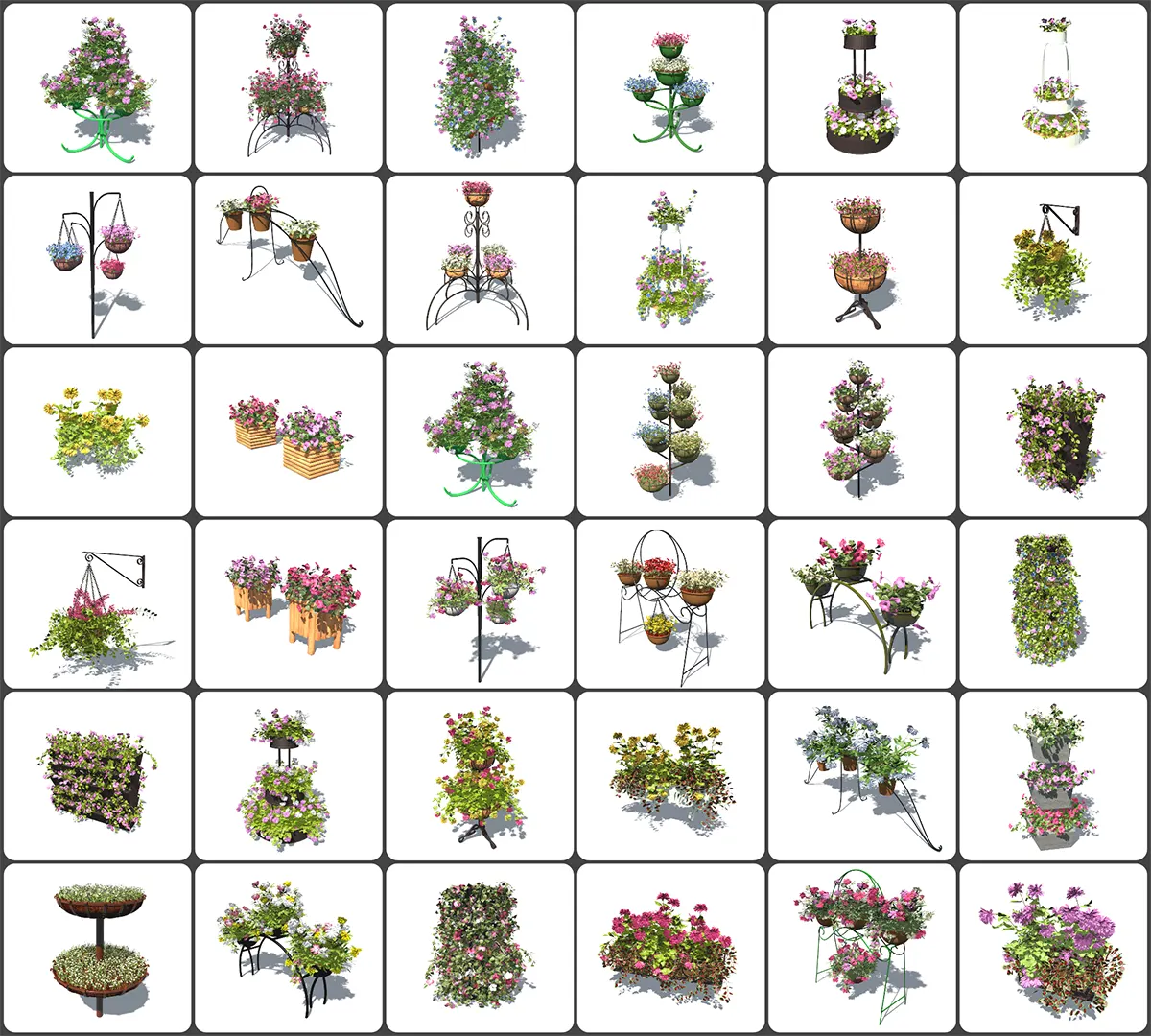 公园广场商业街区空间美化用大气花坛立体花架组合式园林花卉FBX C4D三维模型iFlowers 3D Model